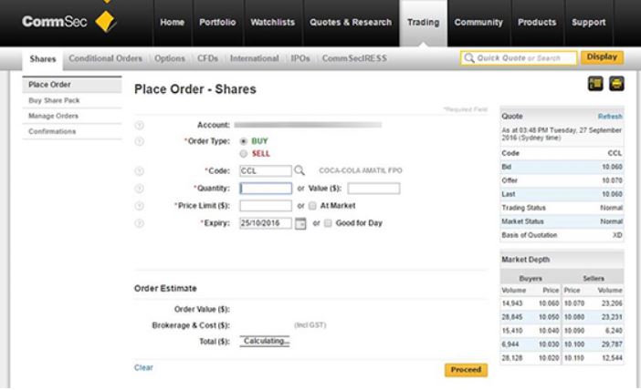 CommSec placing orders