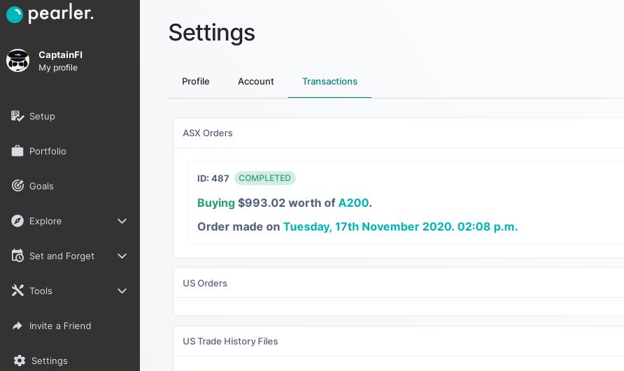 Pearler review transaction view
