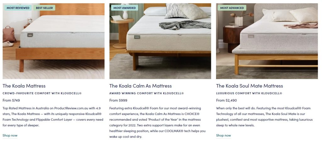 koala mattress options 
