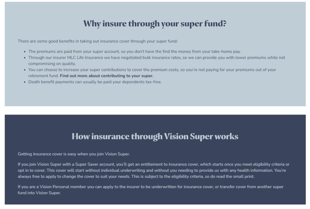 vision super insurance policies 