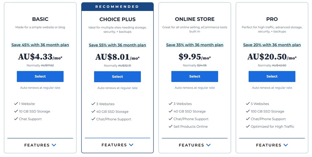 Bluehost pricing structure